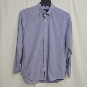 Vineyard Vines Men's L Blue White Check Whale Shirt Cotton Long Sleeve